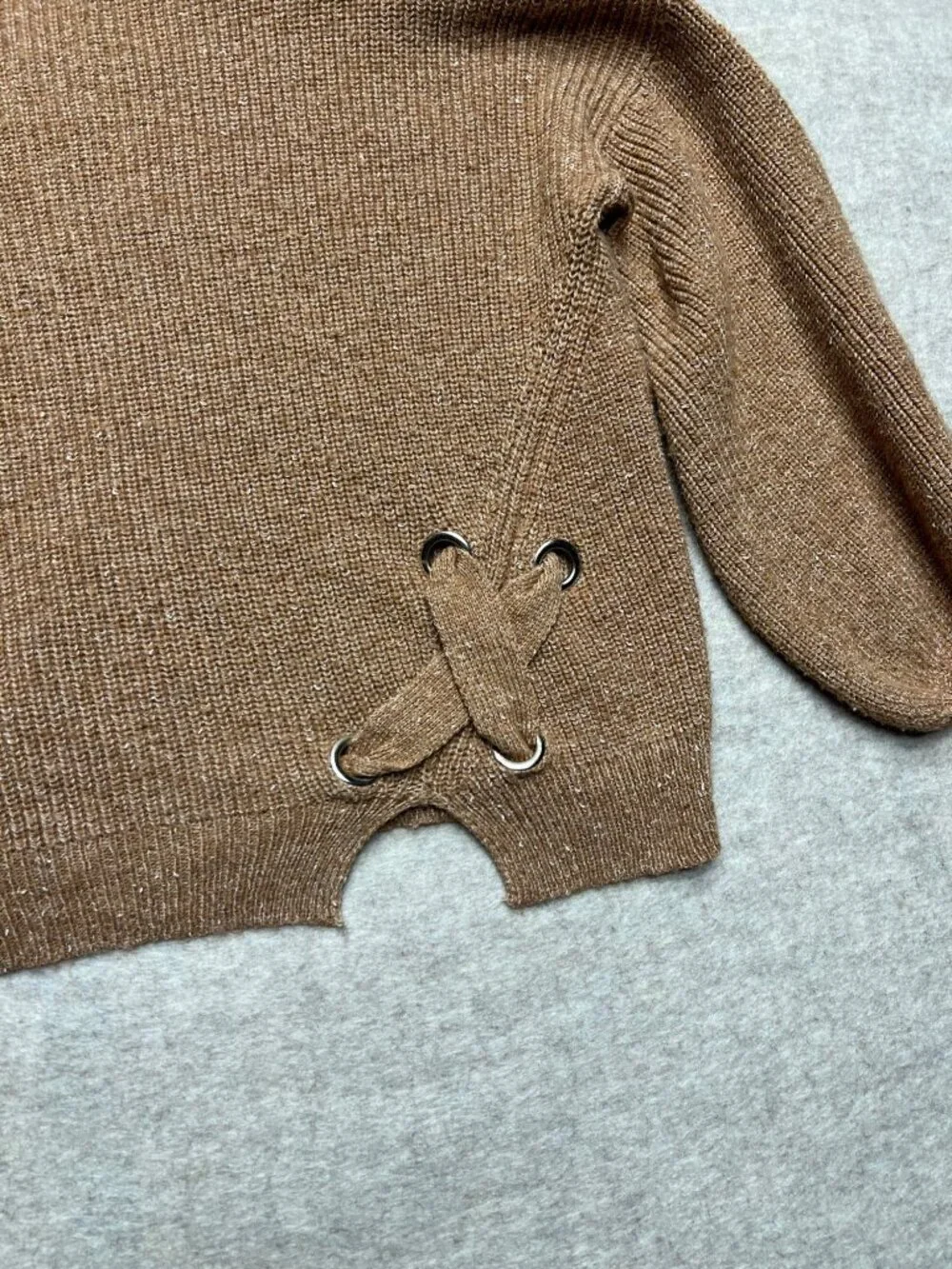 Kerisma Brown Mock Neck Angola Blend Sweater Knit Lace Oversized Soft M/L - Picture 3 of 9